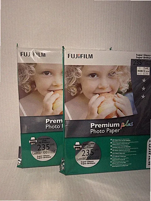 2 FUJIFILM Super Glossy Premium Plus Photo paper Letter 8.5"x11" sheets Qty 100