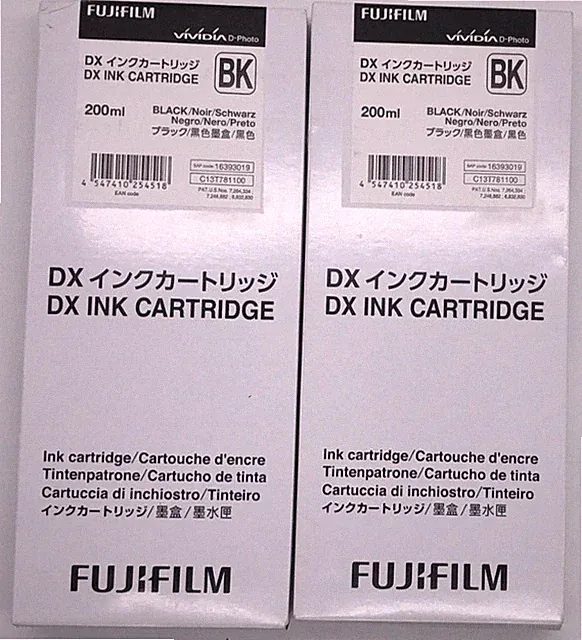 2PK FujiFilm DX Ink Cartridge ~ 200ml Each ~ Black ~ EXP 6/21 ~ NEW ~ FAST SHIP